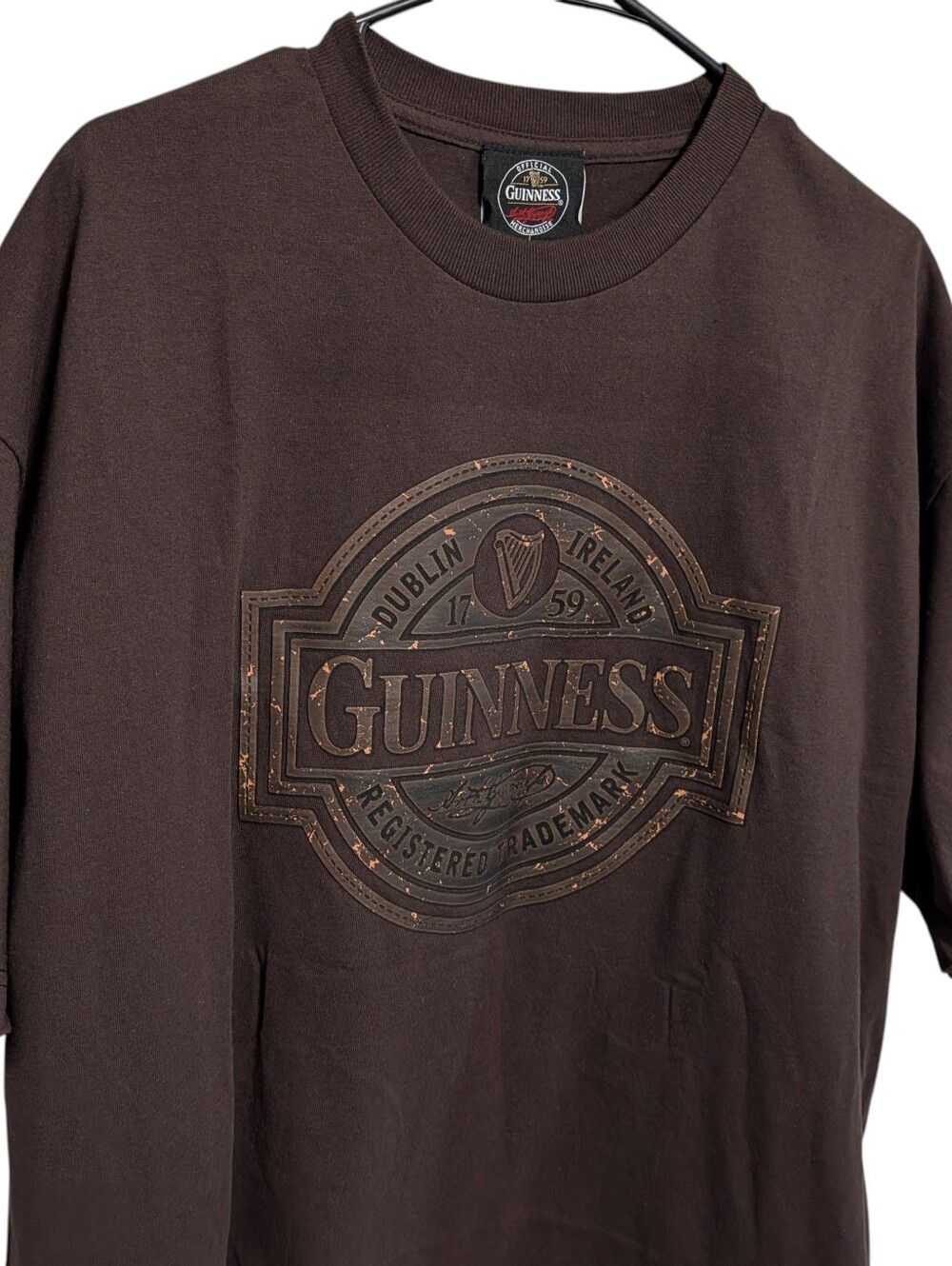 Guinness Mens Size XL Chocolate Brown T Shirt Blokcore Biker 90s Grunge Pub Rock